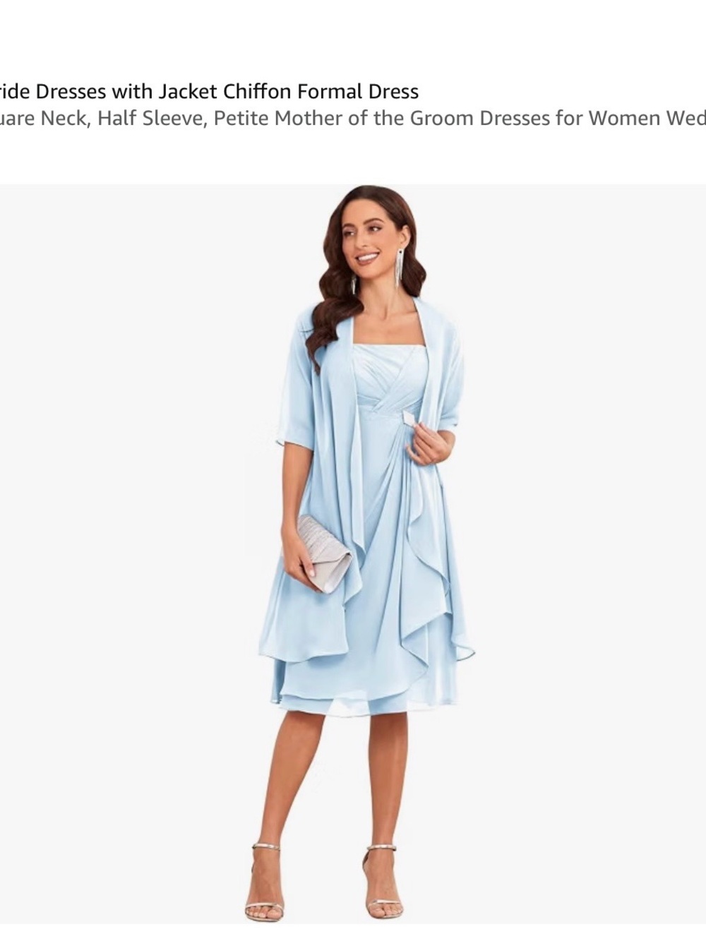 Amazon Light Blue Chiffon Midi Dress with Matching Jacket Mother of Bride/Groom